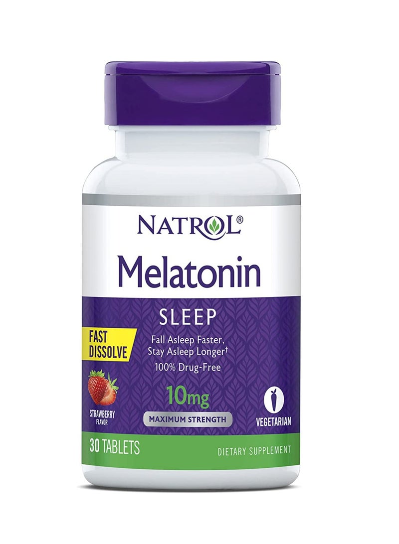 أقراص ناترال ميلاتونين سريعة الذوبان، تساعدك على النوم بشكل أسرع، والبقاء نائماً لفترة أطول، وتقوية جهاز المناعة، قوة قصوى، بنكهة الفراولة، 10 ملغ، 30 حبة